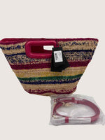 MAJE multicolor straw handbag with fuchsia strap NWT