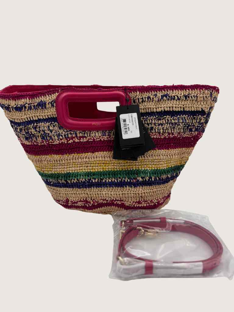 MAJE multicolor straw handbag with fuchsia strap NWT
