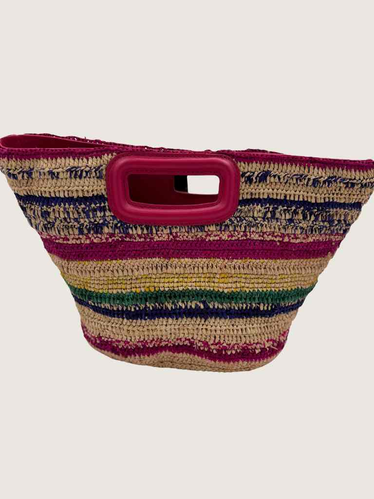 MAJE multicolor straw handbag with fuchsia strap NWT