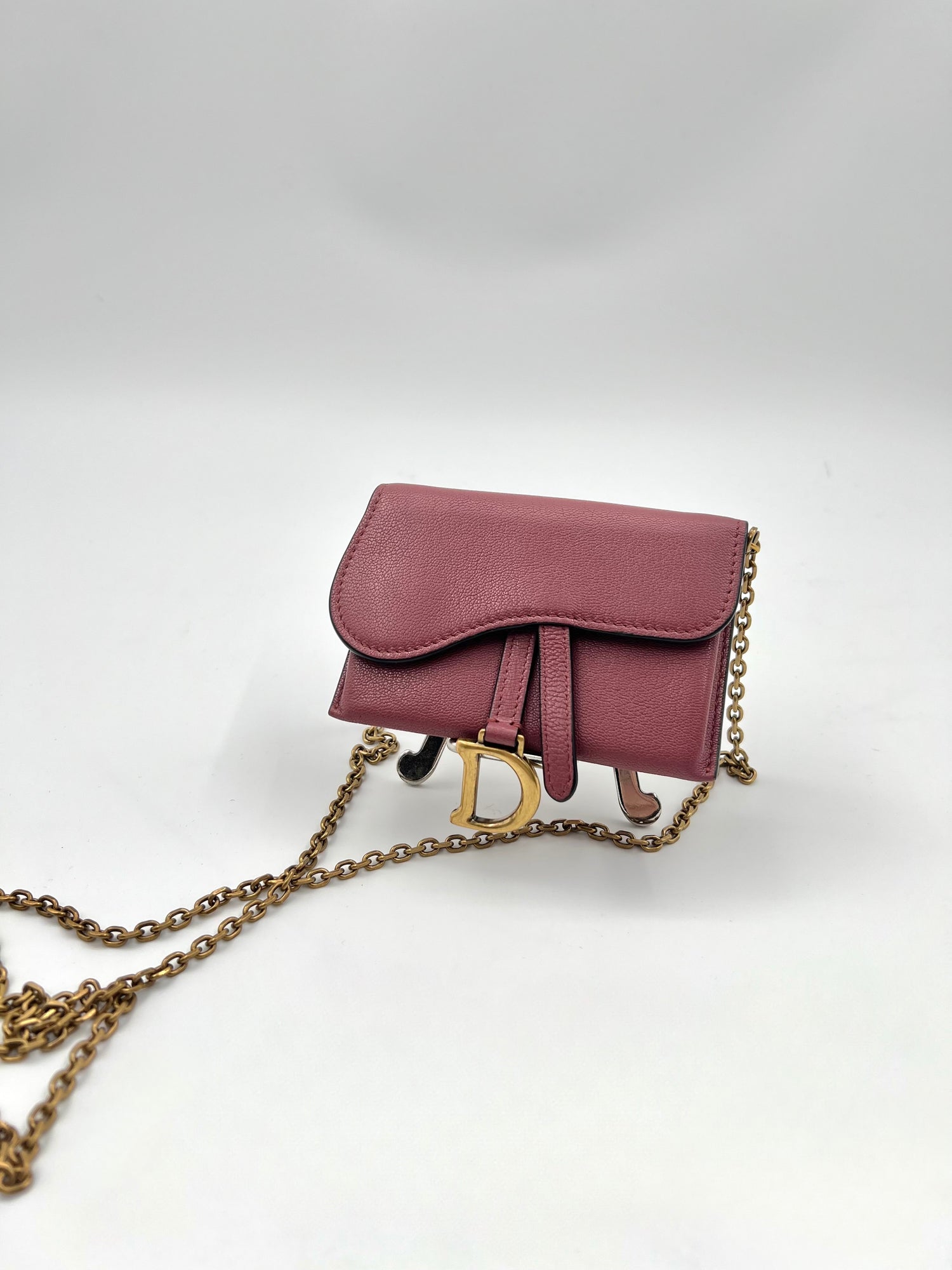 Pink Micro Saddle Bag on Chain