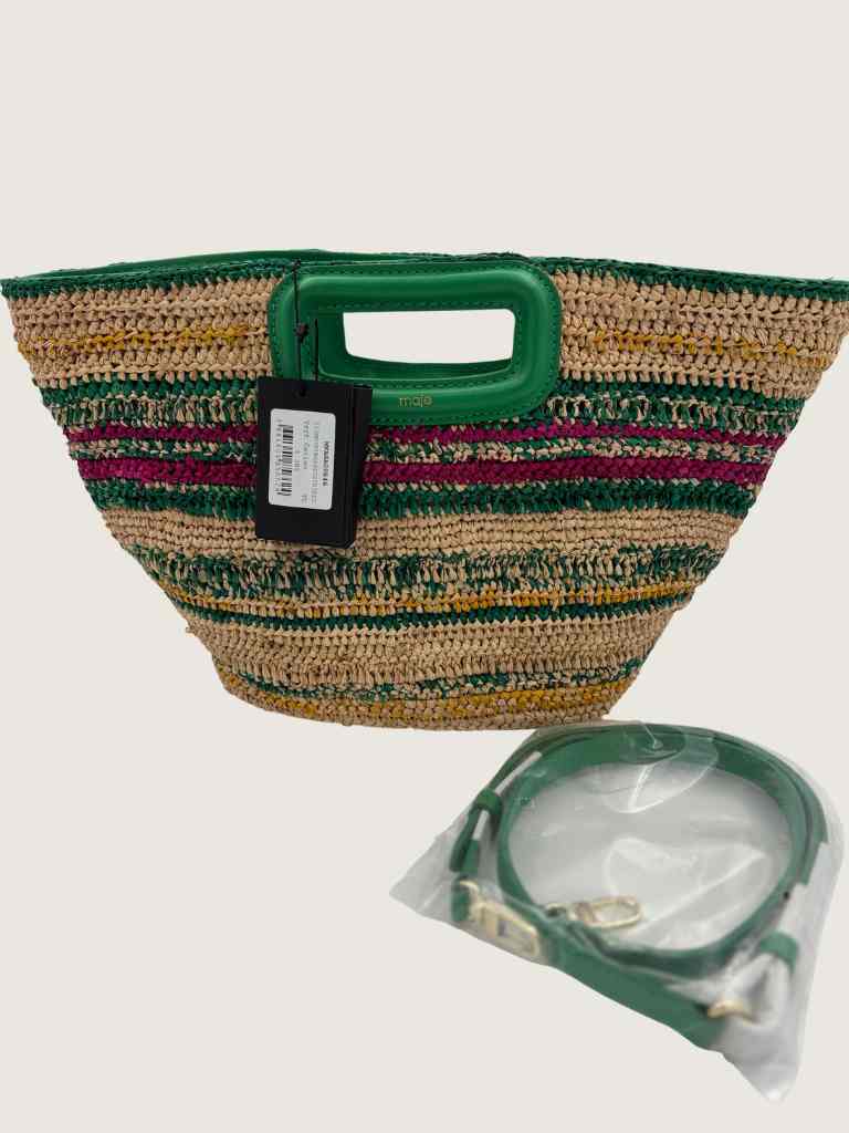 MAJE multicolor straw handbag with green strap NWT