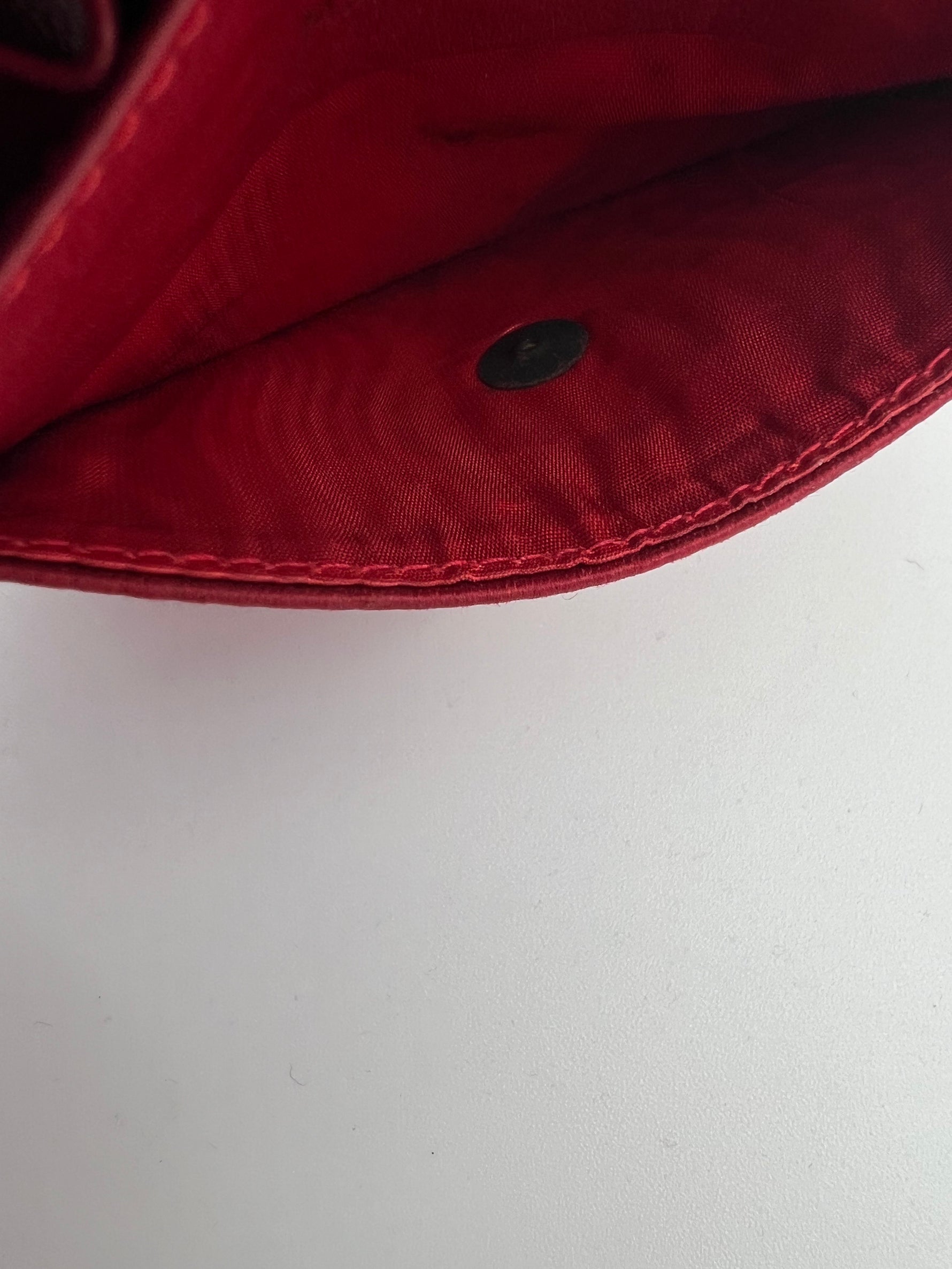 red satin logo coin purse 