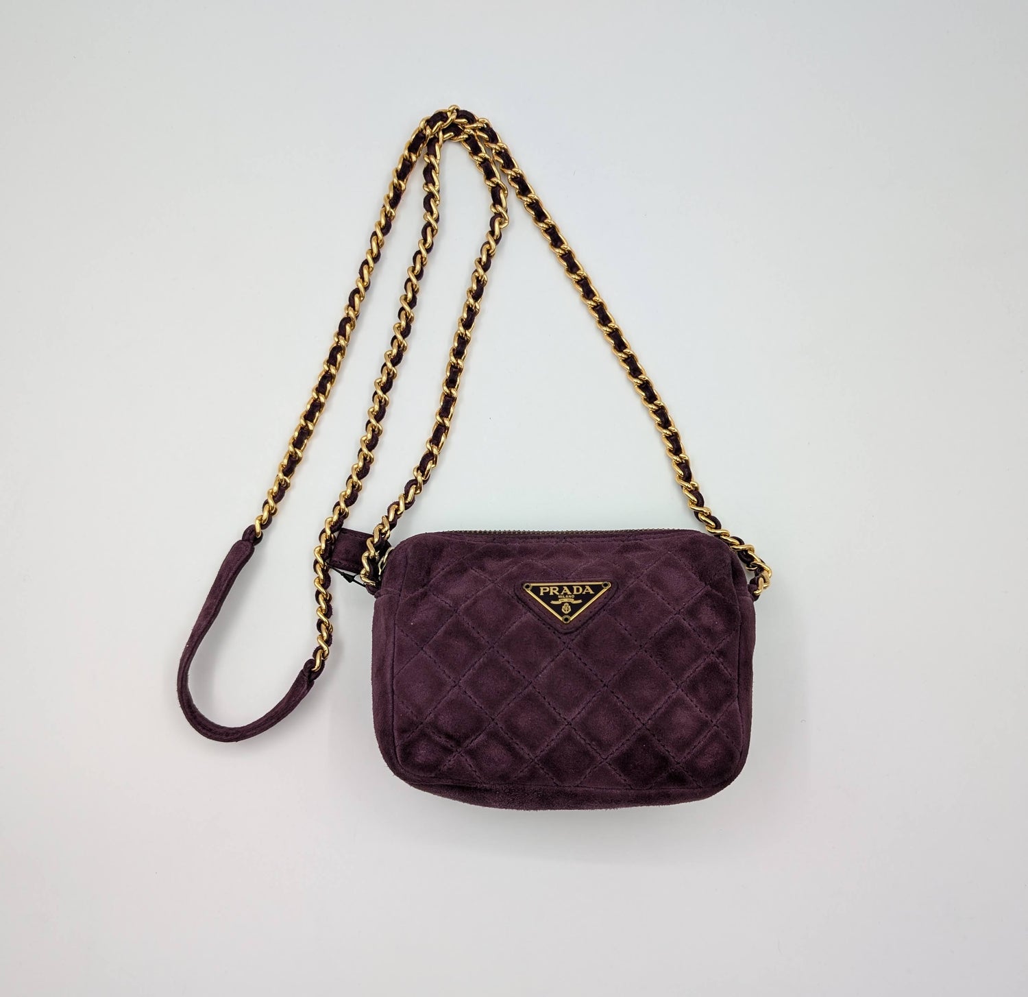 PRADA Quilted Chain Suede Crossbody