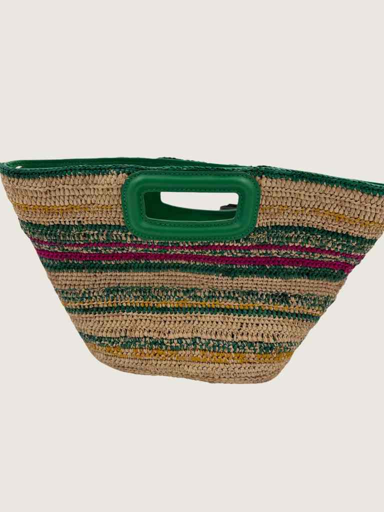 MAJE multicolor straw handbag with green strap NWT